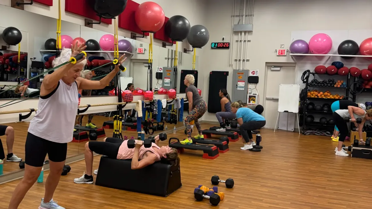 A strength class on the studio floor at B Fitness Venice